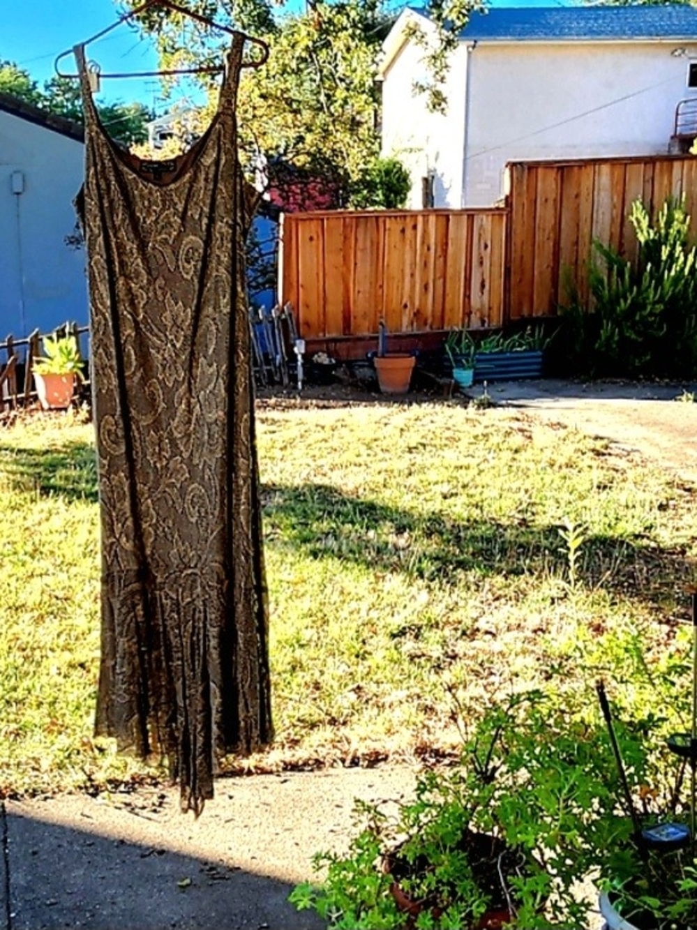 Spencer Alexis Boutique 2-piece Dress\Jacket Brown & Metallic Gold Lace, XL - Picture 10 of 16